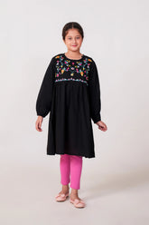 Girls Embroidered 100% Cotton Top - Black